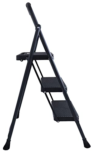 Elevon Folding Step Stool with Wide Anti-Slip Pedal, ​330​lbs Sturdy Steel Ladder, 3-Step