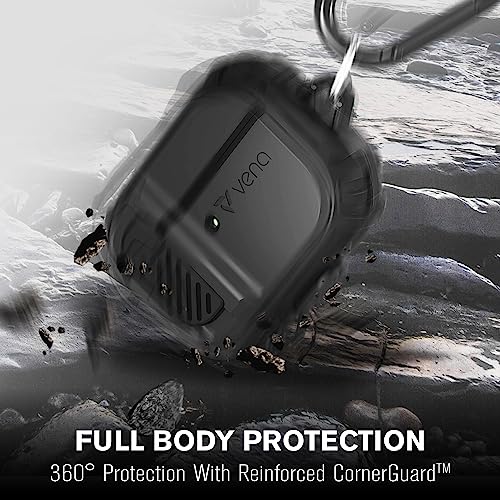 VENA vArmor Rugged Case for Apple AirPods Pro 2, (Secure Lock Mechanism) Heavy Duty Full Body Shockproof Protection Cover with Carabiner for AirPods Pro 2nd Generation 2022 - Graphite Gray/Black