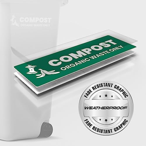 Compost Sticker - Organic Waste Only Bin Label - 3-5 Year Indoor/Outdoor Rated - Heavy Duty, Weather Proof, Ultra Durable - USA Made (6x2 inch), 4 Labels