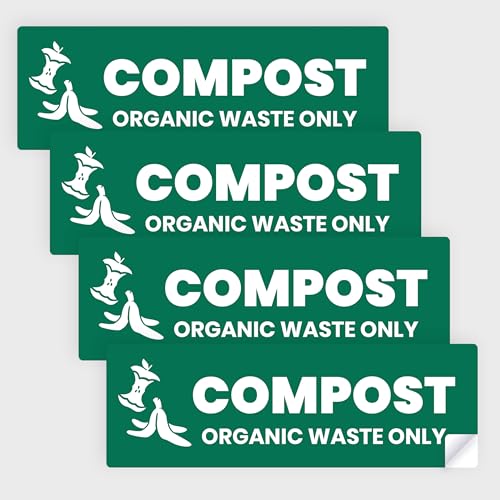 Compost Sticker - Organic Waste Only Bin Label - 3-5 Year Indoor/Outdoor Rated - Heavy Duty, Weather Proof, Ultra Durable - USA Made (6x2 inch), 4 Labels