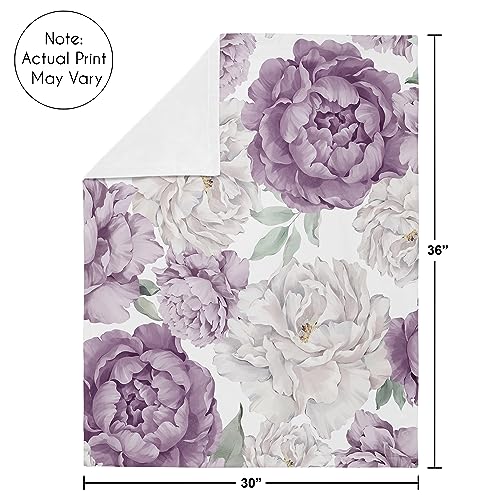 Sweet Jojo Designs Lavender Purple Boho Shabby Chic Floral Girl Soft Baby Blanket Receiving Security Stroller Swaddle Toddler Newborn Infant Kids Travel Warm Minky Ivory Bohemian Vintage Watercolor