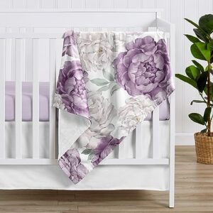 Sweet Jojo Designs Lavender Purple Boho Shabby Chic Floral Girl Soft Baby Blanket Receiving Security Stroller Swaddle Toddler Newborn Infant Kids Travel Warm Minky Ivory Bohemian Vintage Watercolor