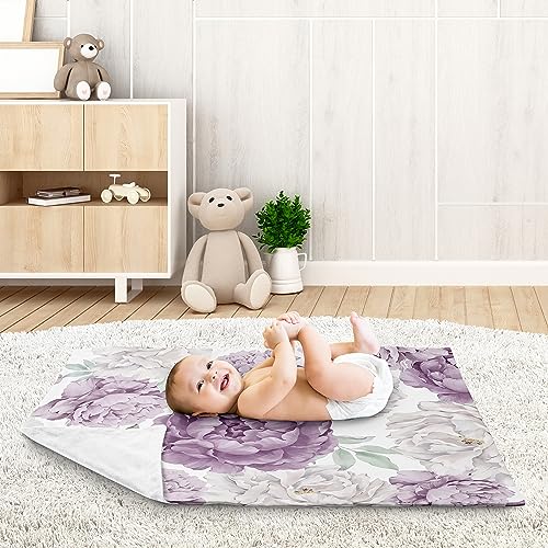 Sweet Jojo Designs Lavender Purple Boho Shabby Chic Floral Girl Soft Baby Blanket Receiving Security Stroller Swaddle Toddler Newborn Infant Kids Travel Warm Minky Ivory Bohemian Vintage Watercolor