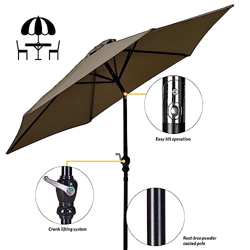 Elevon 9' Outdoor Patio Market Striped Umbrella with Push Button Tilt and Crank, Beige