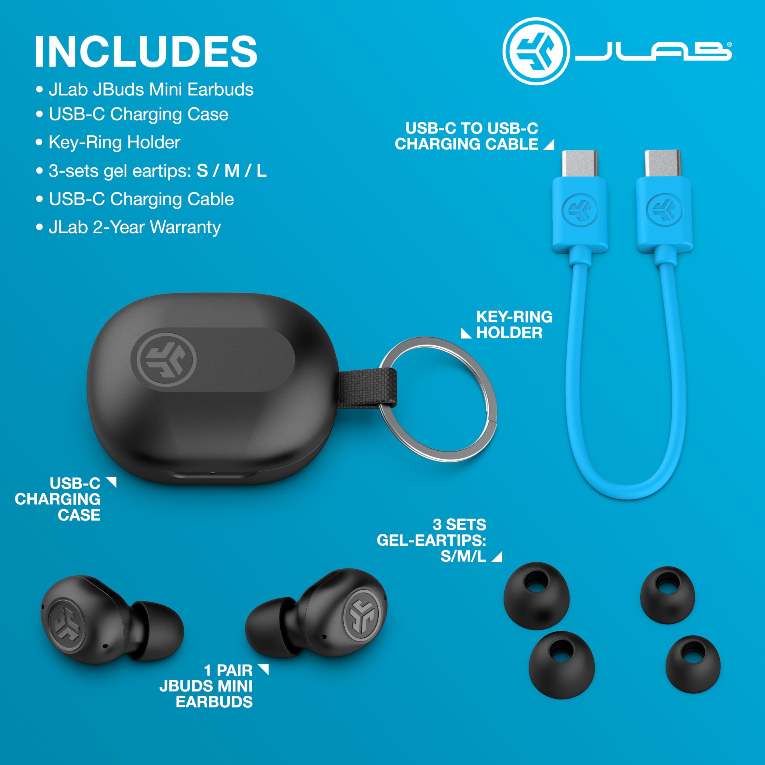 JLab JBuds Mini True Wireless Bluetooth Earbuds + Charging Case, Charcoal Black, IP55 Sweat and Dust Proof, Bluetooth Multipoint, Be Aware Audio, 3 EQ Sound Settings, Crystal Clear Calls