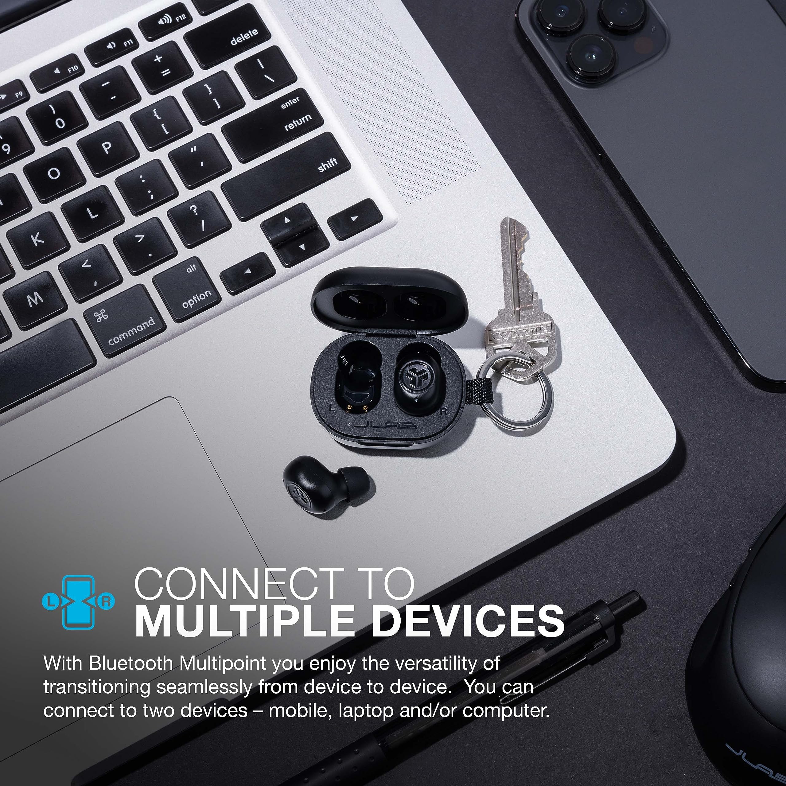 JLab JBuds Mini True Wireless Bluetooth Earbuds + Charging Case, Charcoal Black, IP55 Sweat and Dust Proof, Bluetooth Multipoint, Be Aware Audio, 3 EQ Sound Settings, Crystal Clear Calls