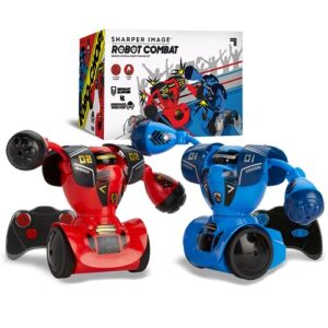 sharper image® robot combat set, 2-player remote control rc battle robots for kids & family, led lights & sound effects, wireless infrared technology, fun electronic fighting game
