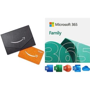 microsoft 365 family (office) + $10 amazon gift card | 12-month subscription | up to 6 people | word, excel, powerpoint | pc/mac instant download | activation required