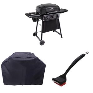 char-broil classic 360 3-burner liquid propane gas grill with side burner & 3-4 burner large basic grill cover & 8666894 safer replaceable head nylon bristle grill brush, one size