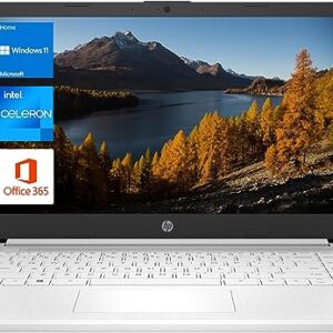 HP Portable Laptop, Student and Business, 14" HD Display, Intel Quad-Core N4120, 16GB DDR4 RAM, 64GB eMMC, 1 Year Office 365, Webcam, SD Card Reader, HDMI, Wi-Fi, Windows 11 Home, White, KKE Mousepad