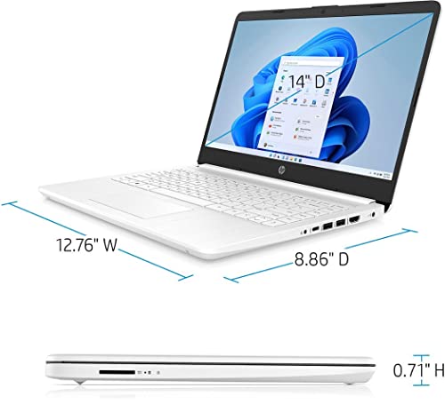 HP Portable Laptop, Student and Business, 14" HD Display, Intel Quad-Core N4120, 16GB DDR4 RAM, 64GB eMMC, 1 Year Office 365, Webcam, SD Card Reader, HDMI, Wi-Fi, Windows 11 Home, White, KKE Mousepad