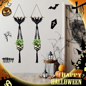 Peryiter 2 Pcs Halloween Bat Macrame Plant Hanger Black Gothic Hanging Plant Holder Decorative Witchy Plant Hanging Basket Hanging Macrame Plant Holder for Flower Pot Wall Party Home Decor 39 x 12 in