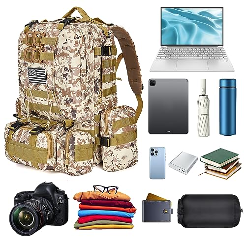 CALUOMATT Large Military Tactical Backpack for Men, 50-60L Military Backpack for Men and Women, Bug out Bag Army 3 Days Assault Pack Bag Rucksack with Molle System