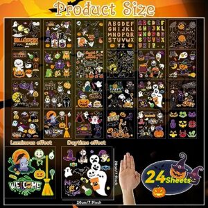 24 Sheets Halloween Iron on Transfers Decals Patches for Clothing Glow in Dark Halloween Heat Transfer Halloween Pumpkin Heat Transfer Stickers for Kids T-Shirt Hat Bag DIY Supplies Decorations