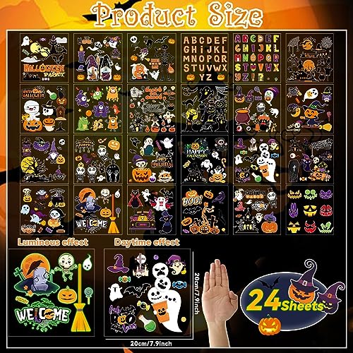 24 Sheets Halloween Iron on Transfers Decals Patches for Clothing Glow in Dark Halloween Heat Transfer Halloween Pumpkin Heat Transfer Stickers for Kids T-Shirt Hat Bag DIY Supplies Decorations