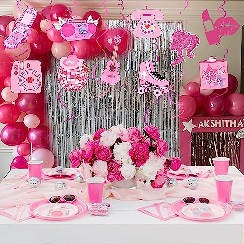 30 PCS Hot Pink Princess Birthday Party Hanging Decorations, Pink Girls Party Swirl for Women Girls Princess Bachelorette Theme Party Baby Shower Bridal Shower Wedding Party Supplies