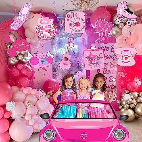 30 PCS Hot Pink Princess Birthday Party Hanging Decorations, Pink Girls Party Swirl for Women Girls Princess Bachelorette Theme Party Baby Shower Bridal Shower Wedding Party Supplies
