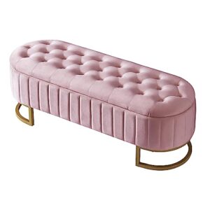 Full Size Velvet Upholstered Bed, Floating Platform Bed Frame with Storage Ottoman, Flowers Shape Headboard and LED Lights, Floating Bed Smart LED Bed for Kids Adults Bedroom Furniture (Pink Ottoman)