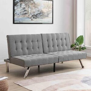 68”convertible futon sofa bed, modern sleeper couch with metal legs, folding upholstered loveseat, linen recliner sofa, wood frame, memory foam living seat for living room/apartment/office, grey