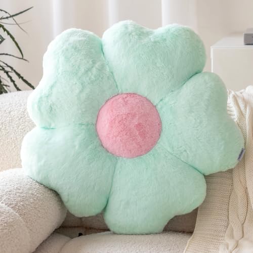 Galvitu Flower Pillow, Flower Shaped Pillow and Floor Seating Cushion, Aesthetic Room Décor Throw Pillow for Bedroom, Living Room, Kids Room, Bed, Couch, Sofa, Chair, 17.7 Inch (Green)