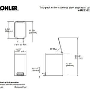 Kohler 2-Pack 6L Stainless Steel Step Trash Bin