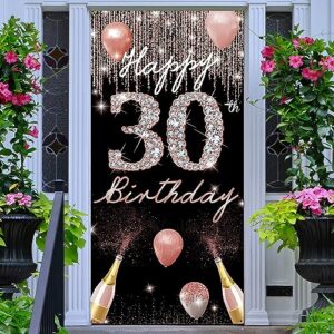 30th birthday decoration for women, happy 30th birthday door backdrop banner rose gold, 30 year old birthday party yard sign photo booth props background poster, thirty bday decor, fabric, phxey