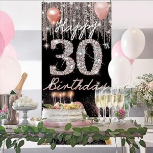 30th Birthday Decoration for Women, Happy 30th Birthday Door Backdrop Banner Rose Gold, 30 Year Old Birthday Party Yard Sign Photo Booth Props Background Poster, Thirty Bday Decor, Fabric, PHXEY
