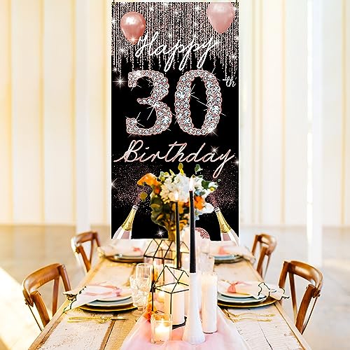 30th Birthday Decoration for Women, Happy 30th Birthday Door Backdrop Banner Rose Gold, 30 Year Old Birthday Party Yard Sign Photo Booth Props Background Poster, Thirty Bday Decor, Fabric, PHXEY