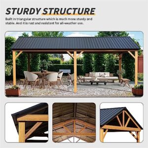 EMKK 12x20ft Hardtop Gazebo, Galvanized Steel Gable Roof Gazebo Pergola with Wood Grain Aluminum Frame, Hardtop Gazebo,Outdoor Permanent Gazebo Pavilion for Patio, Backyard, Deck, Lawns