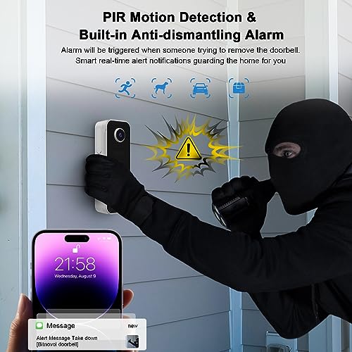 Wireless Doorbell Camera,2K Smart Video Doorbell,Door Bell Cameras Wireless with Chime,Wifi Doorbell,3:4 Aspect Ratio,2-Way Audio,Anti-Theft Alarm,PIR Detect,Alexa,Battery Doorbells for Home Security