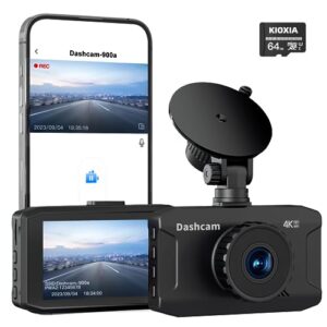 4k dash cam front built-in wifi, wanlipo dash camera for cars with 3" ips screen, car camera with 64gb sd card, 2160p dashcam for cars with app control, g-sensor, loop recording,24h parking monitor