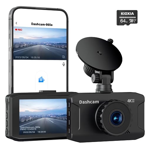 4K Dash Cam Front Built-in WiFi, WANLIPO Dash Camera for Cars with 3" IPS Screen, Car Camera with 64GB SD Card, 2160P Dashcam for Cars with App Control, G-Sensor, Loop Recording,24H Parking Monitor