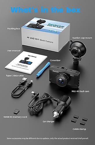 4K Dash Cam Front Built-in WiFi, WANLIPO Dash Camera for Cars with 3" IPS Screen, Car Camera with 64GB SD Card, 2160P Dashcam for Cars with App Control, G-Sensor, Loop Recording,24H Parking Monitor