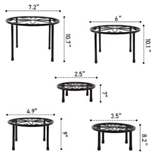 Kataslly 5 Pack Metal Plant Stand for Outdoor Indoor Plant Stand Heavy Duty Flower Pot Stands for Multiple Plant, Rustproof Iron Round Shelf for Planter, Potted Plant Holder for Patio & Garden Decor