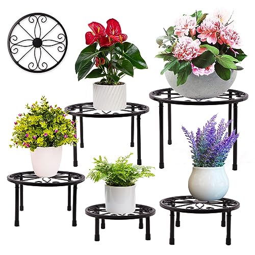 Kataslly 5 Pack Metal Plant Stand for Outdoor Indoor Plant Stand Heavy Duty Flower Pot Stands for Multiple Plant, Rustproof Iron Round Shelf for Planter, Potted Plant Holder for Patio & Garden Decor