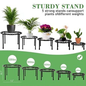 Kataslly 5 Pack Metal Plant Stand for Outdoor Indoor Plant Stand Heavy Duty Flower Pot Stands for Multiple Plant, Rustproof Iron Round Shelf for Planter, Potted Plant Holder for Patio & Garden Decor