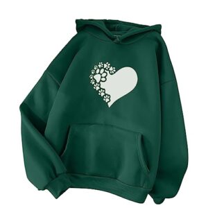 Ladies Tops 2024 Fashion Sudaderas capucha gráficas mujer Sudaderas bolsillo estampado corazón larga Vacaciones Otoño Invierno Jersey U1-Green Medium