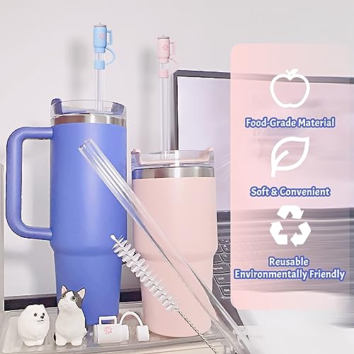 3PCS Silicone Straw Covers & Reusable Straws for Stanley Cup 30Oz 40Oz, Cute Mini Stanley Cup Straw Cover Cap for 10mm Straw with Cleaner Brush