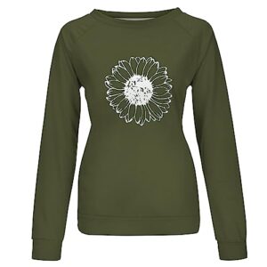 LAWOR Womens Short Sleeve Blouses 2023 Fashion Sudaderas cuello redondo y estampado girasoles para mujer suéteres holgados de manga larga para otoño e invierno A1-Army Green Small