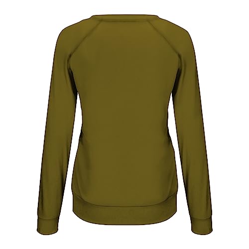 LAWOR Fall Blouses For Women 2023 2024 Fashion Sudaderas para mujer con estampado girasoles jersey manga larga camisa cuello redondo ropa de otoño primavera H3-Army Green Small