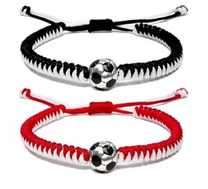 manyc soccer bracelets for men women and kids - stylish accessories for soccer fans team spirit gifts for boys girls 8-12 and game decor… (black and red 2pcs)