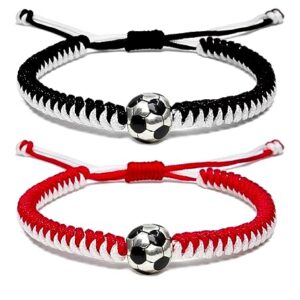 MANYC Soccer Bracelets for Men Women and Kids - Stylish Accessories for Soccer Fans Team Spirit Gifts For boys Girls 8-12 and Game Decor… (Black and red 2PCS)