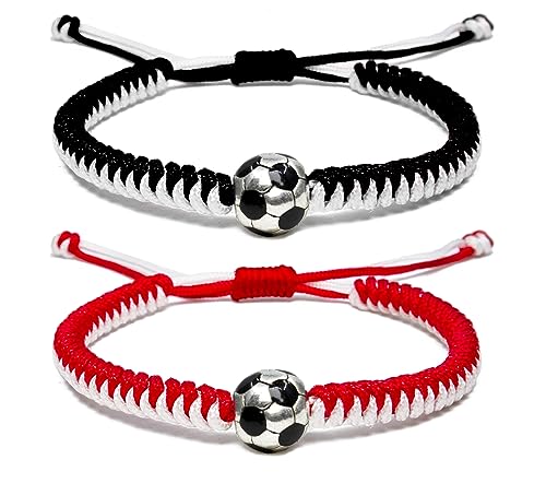 MANYC Soccer Bracelets for Men Women and Kids - Stylish Accessories for Soccer Fans Team Spirit Gifts For boys Girls 8-12 and Game Decor… (Black and red 2PCS)