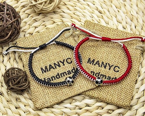 MANYC Soccer Bracelets for Men Women and Kids - Stylish Accessories for Soccer Fans Team Spirit Gifts For boys Girls 8-12 and Game Decor… (Black and red 2PCS)