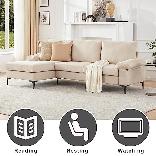 Kingfun 93" W Sectional Sofa Couch,L Shaped Couch with Removable Armrests for Living Room & Apartment,3-Seater Modern Upholstered Sofa with Wide Chaise Lounge,Beige