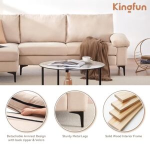 Kingfun 93" W Sectional Sofa Couch,L Shaped Couch with Removable Armrests for Living Room & Apartment,3-Seater Modern Upholstered Sofa with Wide Chaise Lounge,Beige