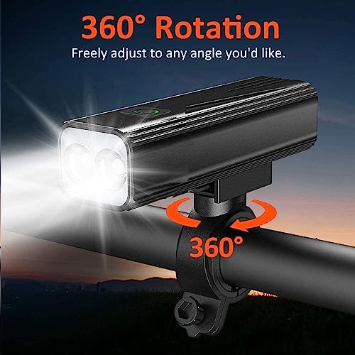 Cuvccn 1200 Lumen Bike Lights 360° Rotation, Bike Headlight Taillight Rechargeable, Bicycle Light Front & Back Aluminum Power Bank Function, IPX5 Waterproof Bike Light for Night Riding 5+5 Light Modes