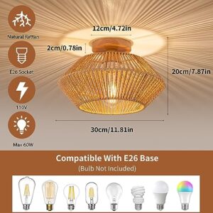 Boho Light Fixtures Rattan Ceiling Light Farmhouse Mini Hand-Woven Cage Flush Mount Chandelier for Bedroom Bathroom Hallway Entryway Living Room