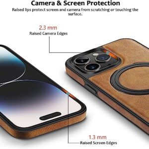 WTCASE Designed for iPhone 14 Pro Leather Case [Compatible with Mag-Safe] with Stand, Shockproof Back Slim Protective Phone Case for Men Women (2022) 6.1" (Brown)