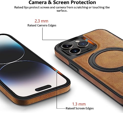 WTCASE Designed for iPhone 14 Pro Leather Case [Compatible with Mag-Safe] with Stand, Shockproof Back Slim Protective Phone Case for Men Women (2022) 6.1" (Brown)